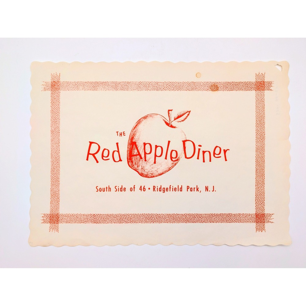 Vintage Red Apple Diner Ridgefield Park NJ Paper Placemat 1964